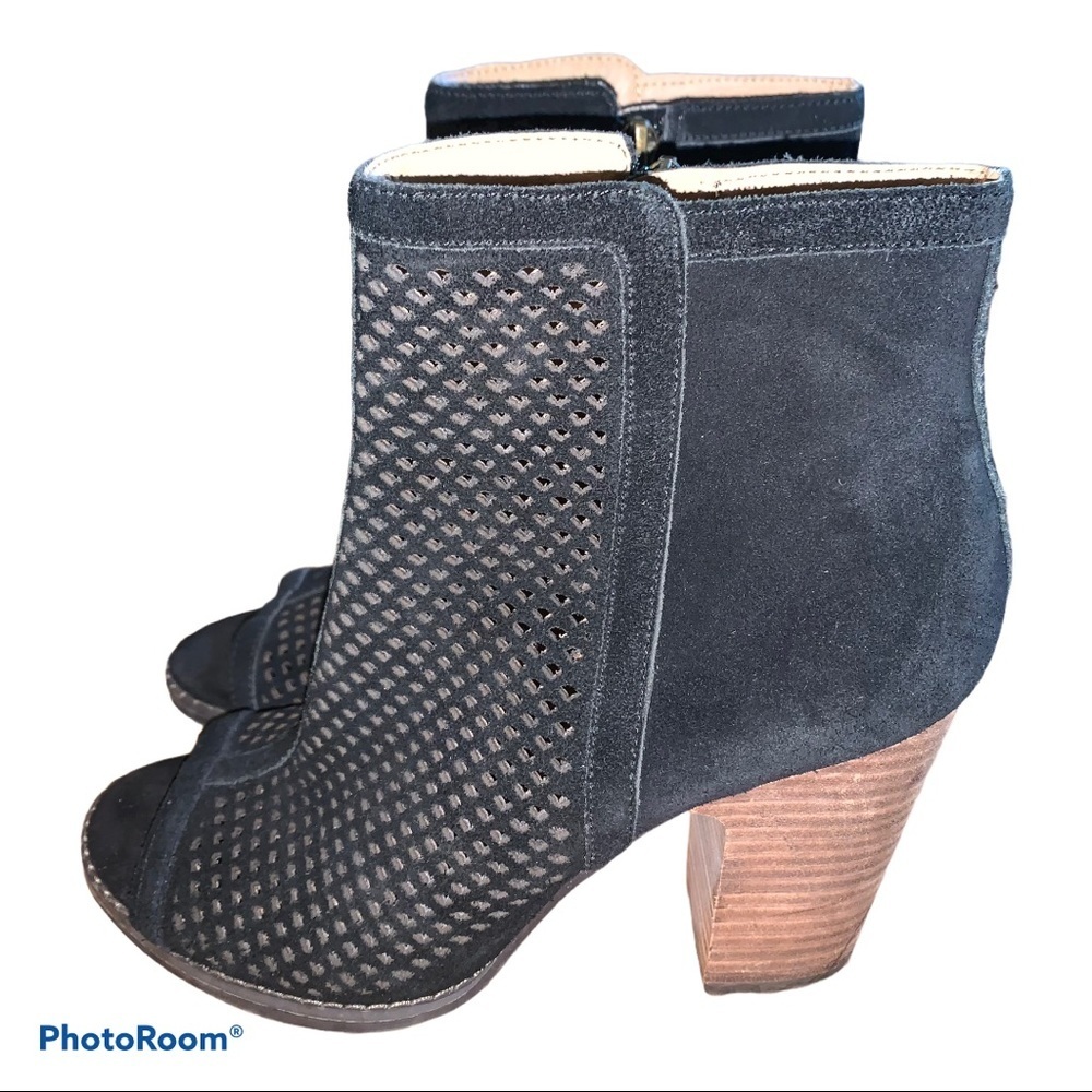 Lucky Brand Lakyn Black Laser Cut Peep Toe Booties